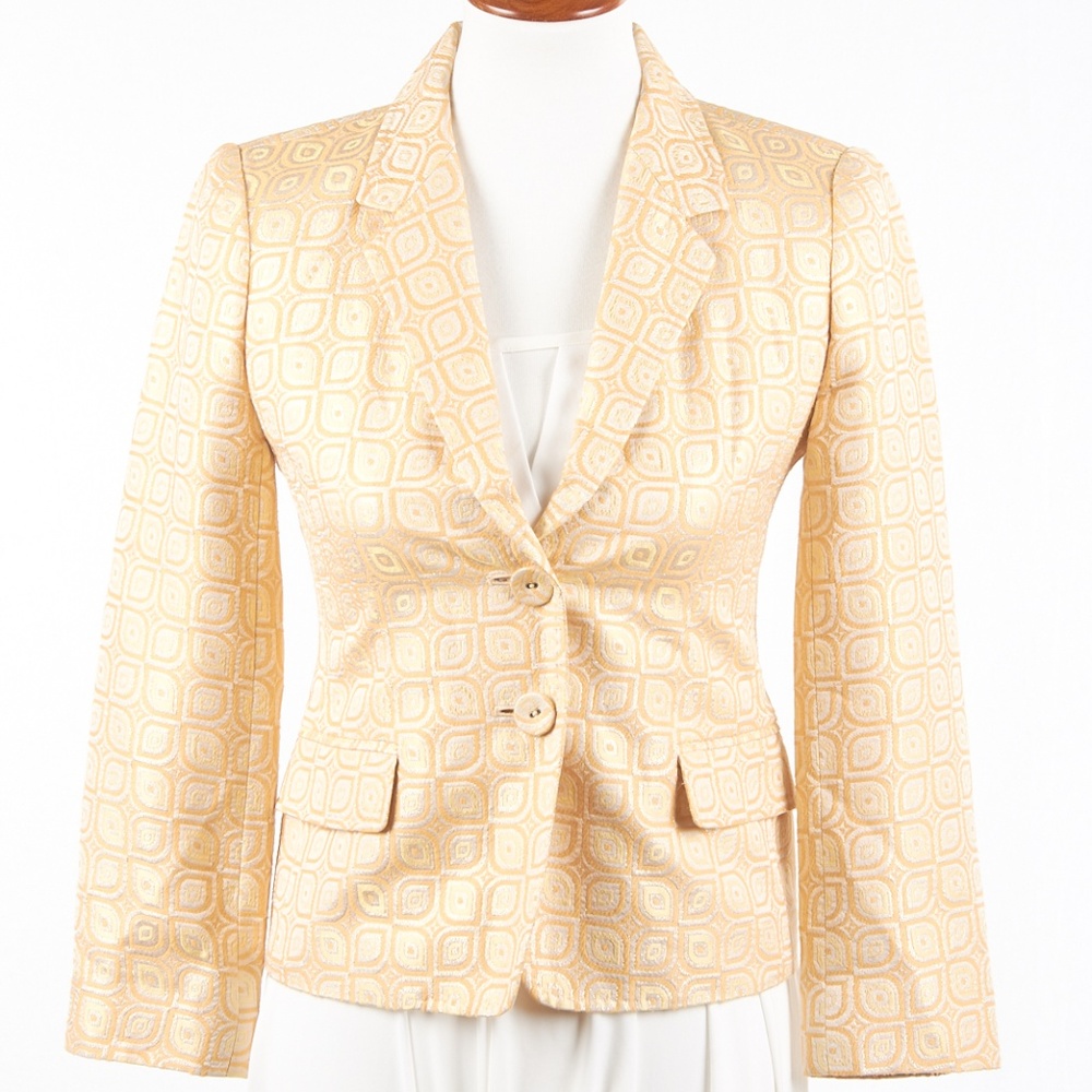 J Crew Collection Gold Silk Blend Jacquard Blazer